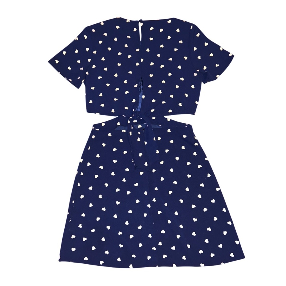 ASOS Navy Heart Pattern Open Back Mini Tea Dress - Size 6 - Picture 8 of 16